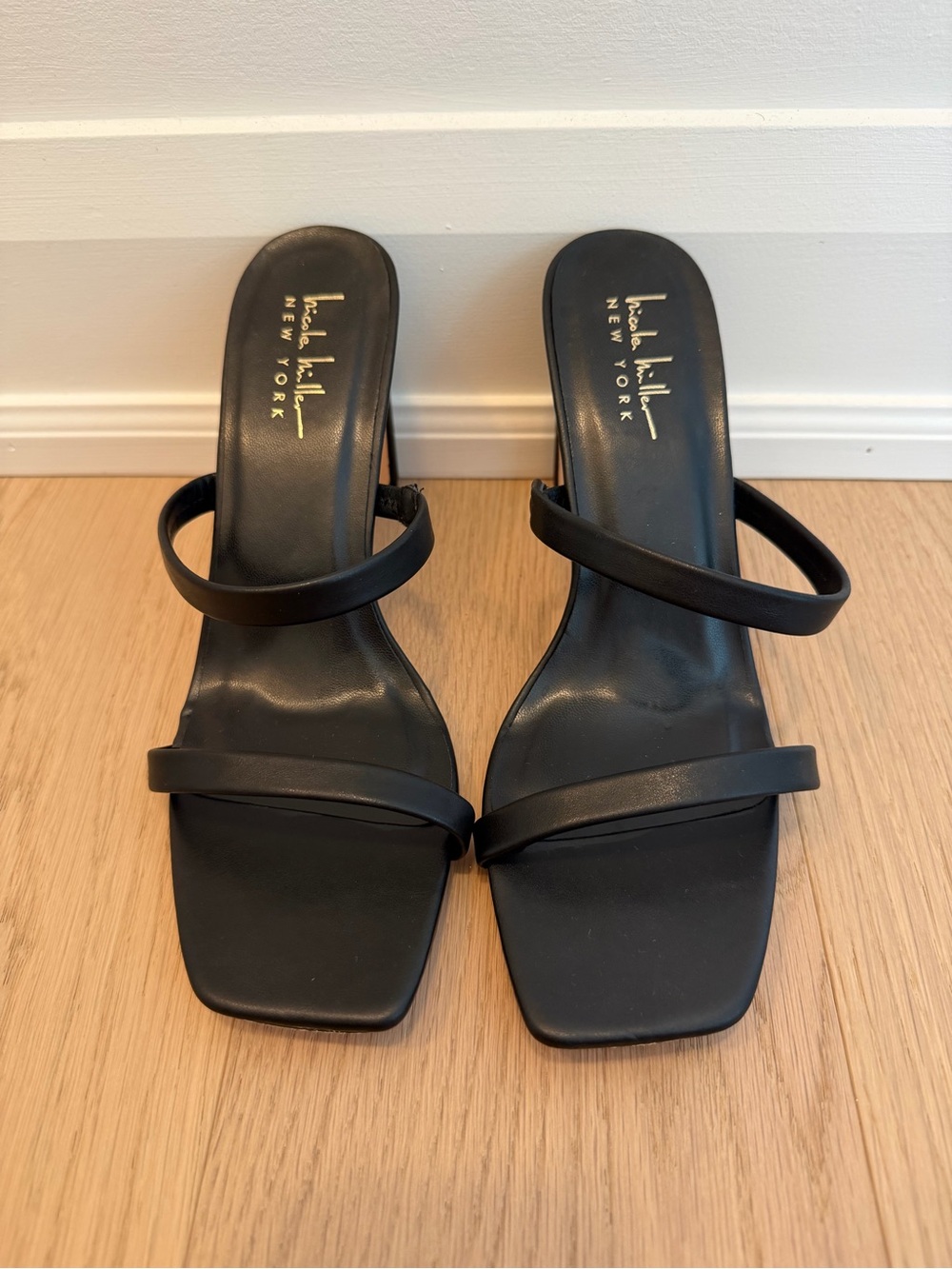 Black Double-Strap Square-Toe Heels